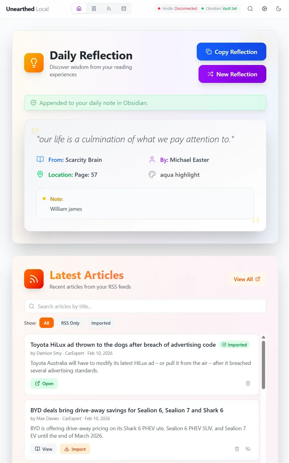 Unearthed Local app screenshot